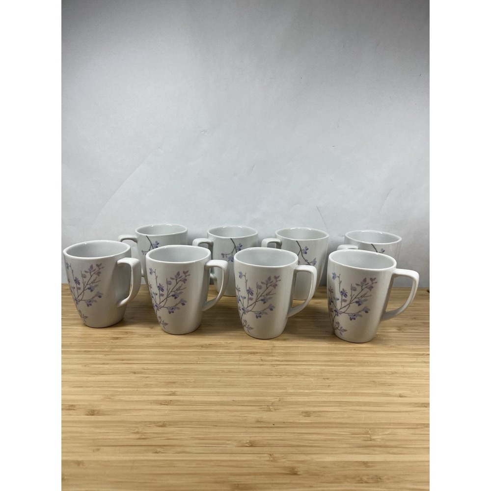 Set of 8 Corelle Coordinates Porcelain Coffee Mugs‎ Floral 4.25"